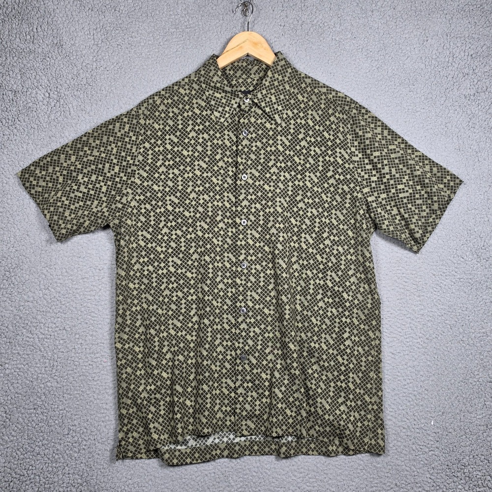 Via Europa Shirt Mens Size Medium Geometric Vintage Flowy Relaxed Fit SS BD
